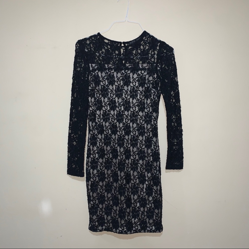 Zara Black Lace Long Sleeve Dress | Size S